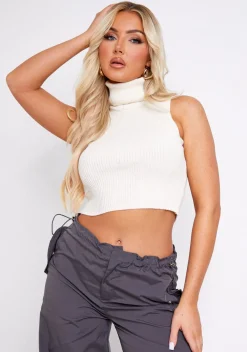 Tops|Knitwear*Missy Empire Avril High Neck Knitted Vest Cream