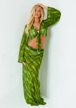 Tops|Co-Ords*Missy Empire Ayla Green Wide Sleeve Tie Front Top