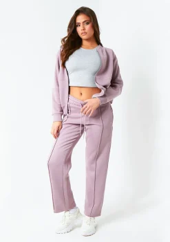 Airport Vibin'|Tracksuits*Missy Empire Bailey Purple Seam Detail Wide Leg Joggers Mauve