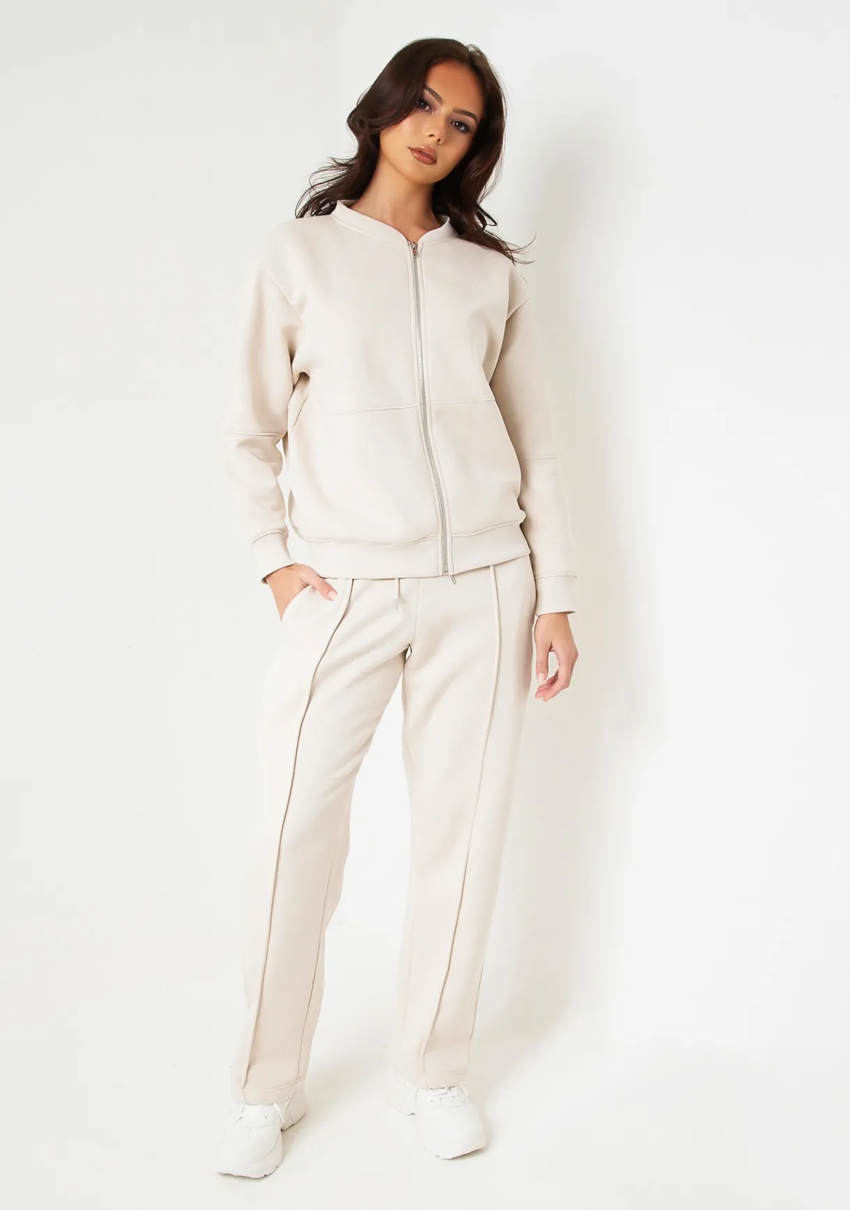 Airport Vibin'|Tracksuits*Missy Empire Bailey Washed Charcoal Seam Detail Wide Leg Joggers Cream