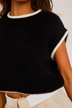 Tops|Knitwear*Missy Empire Beatrix & White Cropped Knitted Jumper Vest Black