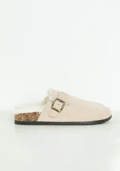 Flats|Boots*Missy Empire Becky Beige Faux Fur Lined Buckle Sliders