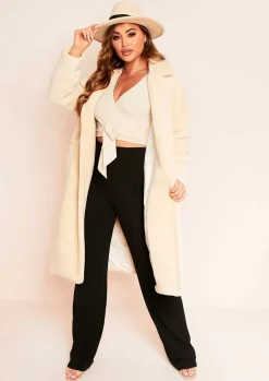 Tops*Missy Empire Bella Beige Wrap Front Ribbed Top