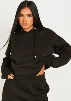 Airport Vibin'|Tracksuits*Missy Empire Bella Black Ski Paradise Embroidered Oversized Hoodie