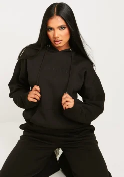 Airport Vibin'|Tracksuits*Missy Empire Bella Black Ski Paradise Embroidered Oversized Hoodie