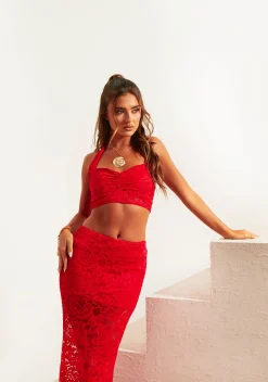 The Party Edit|Tops*Missy Empire Bella Red Lace Halterneck Top