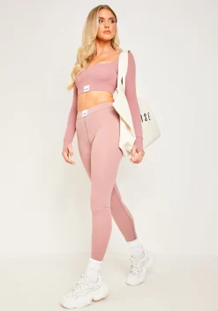 Gym Bottoms|Leggings*Missy Empire Bella Missy Sport Tab Logo Thick Gym Leggings Rose