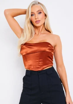 The Party Edit|Tops*Missy Empire Bella Rust Satin Draped Corset