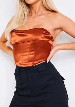The Party Edit|Tops*Missy Empire Bella Rust Satin Draped Corset