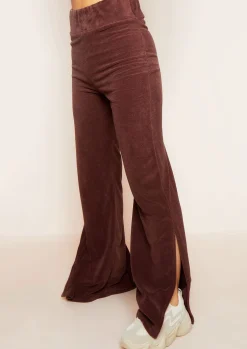 Airport Vibin'|Tracksuits*Missy Empire Belle Velour Split Hem Joggers Chocolate