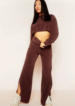 Airport Vibin'|Tracksuits*Missy Empire Belle Velour Split Hem Joggers Chocolate
