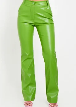 Rave Outfits|Trousers*Missy Empire Beth High Waisted Faux Leather Trouser Lime Green