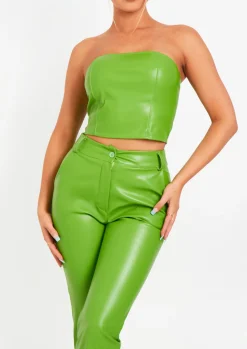 Rave Outfits|Trousers*Missy Empire Beth High Waisted Faux Leather Trouser Lime Green