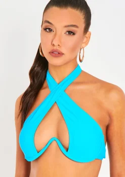 Swimwear|Beachwear*Missy Empire Bonita Underwired Halterneck Bikini Top Blue
