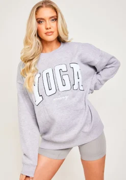 Airport Vibin'|Loungewear*Missy Empire Bonnie Light Grey Marl Borg Oversized Yoga Sweatshirt