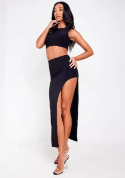 Skirts|Co-Ords*Missy Empire Breanna Charcoal Super Soft Split Leg Skirt Black