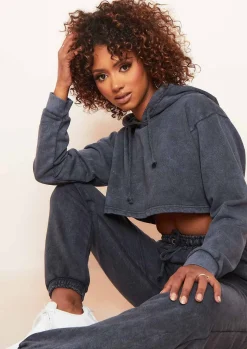 Airport Vibin'|Loungewear*Missy Empire Brianne Charcoal Washed Cropped Hoodie