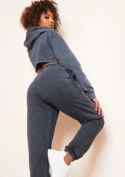 Airport Vibin'|Loungewear*Missy Empire Brianne Charcoal Washed Cropped Hoodie