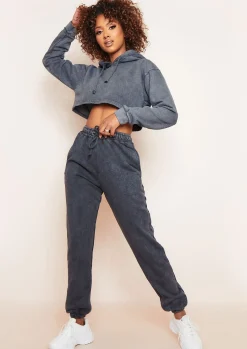 Airport Vibin'|Loungewear*Missy Empire Brianne Charcoal Washed Cropped Hoodie