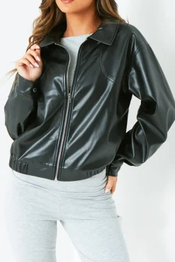 Concert Outfits|Coats & Jackets*Missy Empire Bronte Black Faux Leather Bomber Jacket