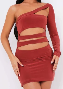 Mini Dresses|Party Dresses*Missy Empire Cambria Burnt Orange One Sleeve Cut Out Mini Dress