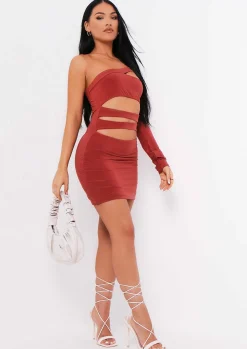 Mini Dresses|Party Dresses*Missy Empire Cambria Burnt Orange One Sleeve Cut Out Mini Dress