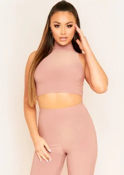 Tops|Basics*Missy Empire Camila High Neck Cropped Racer Crop Top Mocha