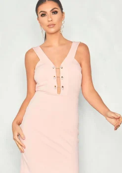 Mini Dresses|Dresses*Missy Empire Caressa Plunge Pearl Bar Bodycon Dress Pink
