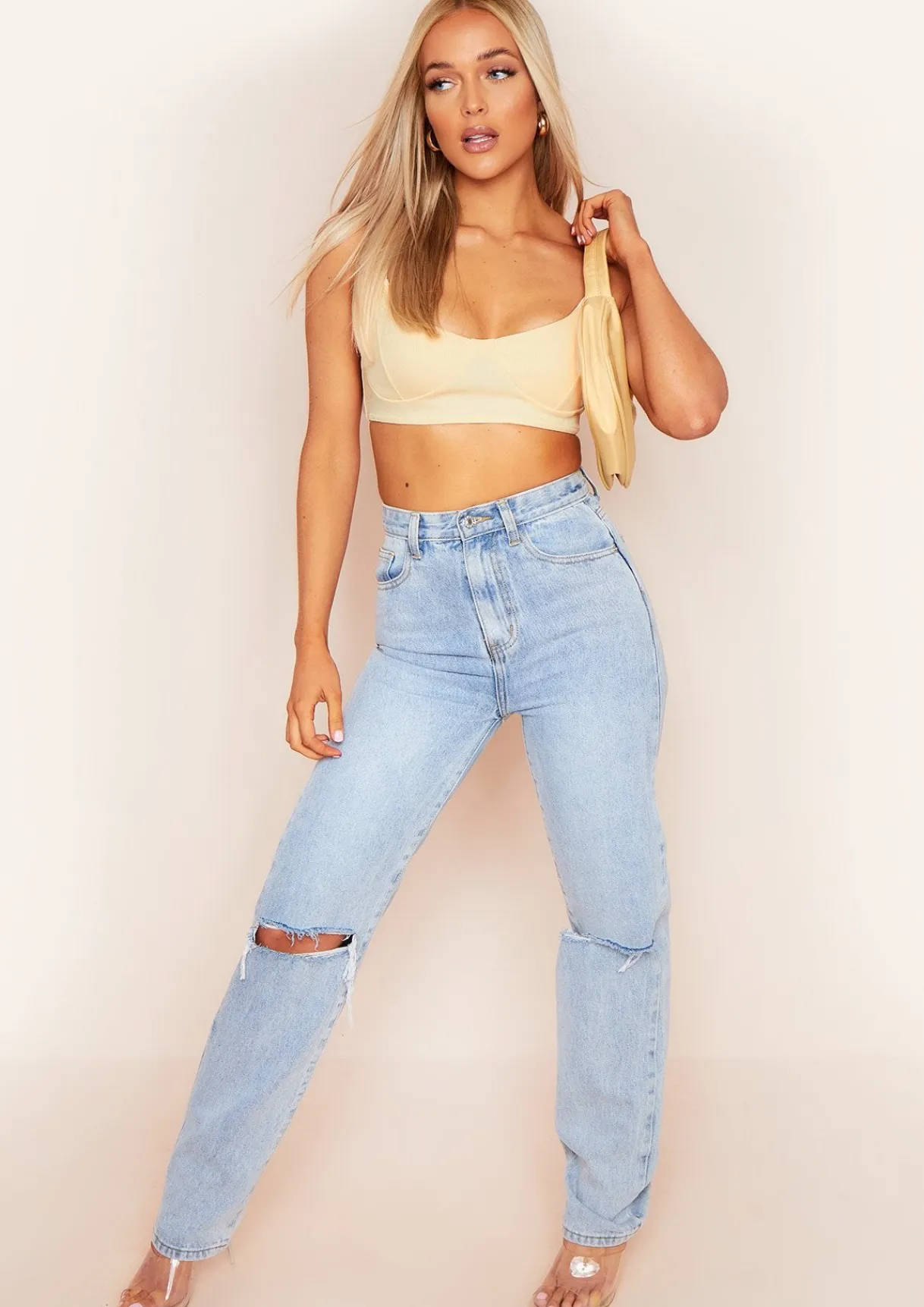 Airport Vibin'|Tops*Missy Empire CariDee Cream Ribbd Cupped Bralet Crop Top