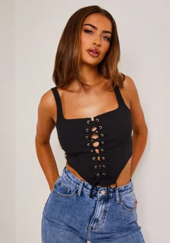 Tops*Missy Empire Carlee Black Lace Up Corset Top