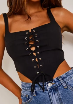 Tops*Missy Empire Carlee Black Lace Up Corset Top