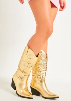 Boots|Rave Outfits*Missy Empire Carmella Cowboy Boots Gold