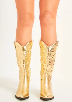 Boots|Rave Outfits*Missy Empire Carmella Cowboy Boots Gold