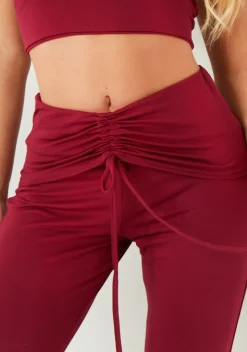 The Party Edit|Trousers*Missy Empire Carmen Wine Ruched Front Fold Over Trouser Red