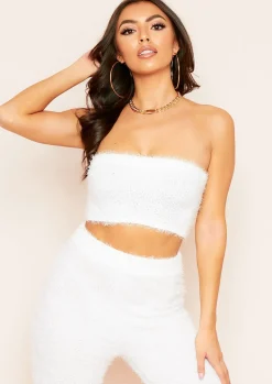 Loungewear*Missy Empire Caton White Fluffy Knit Bandeau