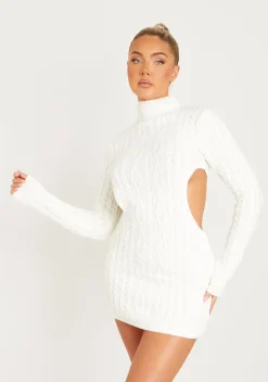 Long Sleeve Dresses|Knitted Dresses*Missy Empire Cecilia Cut Out Knitted Dress Cream
