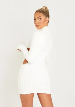 Long Sleeve Dresses|Knitted Dresses*Missy Empire Cecilia Cut Out Knitted Dress Cream