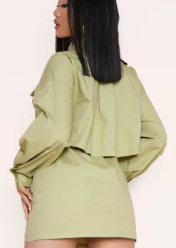 Shirt Dresses|Long Sleeve Dresses*Missy Empire Cecilia Green Pocket Front Back Detail Shirt Dress Sage