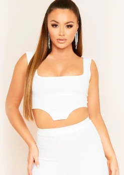 Tops*Missy Empire Cefariana White Plain Square Neck Corset Crop Top