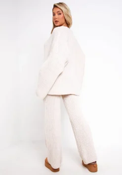 Airport Vibin'|Loungewear*Missy Empire Chantelle Chunky Knit Cardigan & Trouser Co-Ord Set Beige