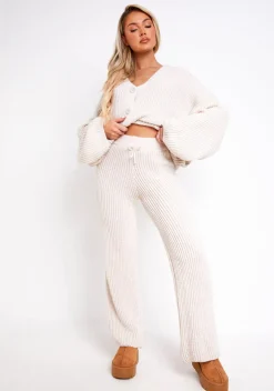 Airport Vibin'|Loungewear*Missy Empire Chantelle Chunky Knit Cardigan & Trouser Co-Ord Set Beige