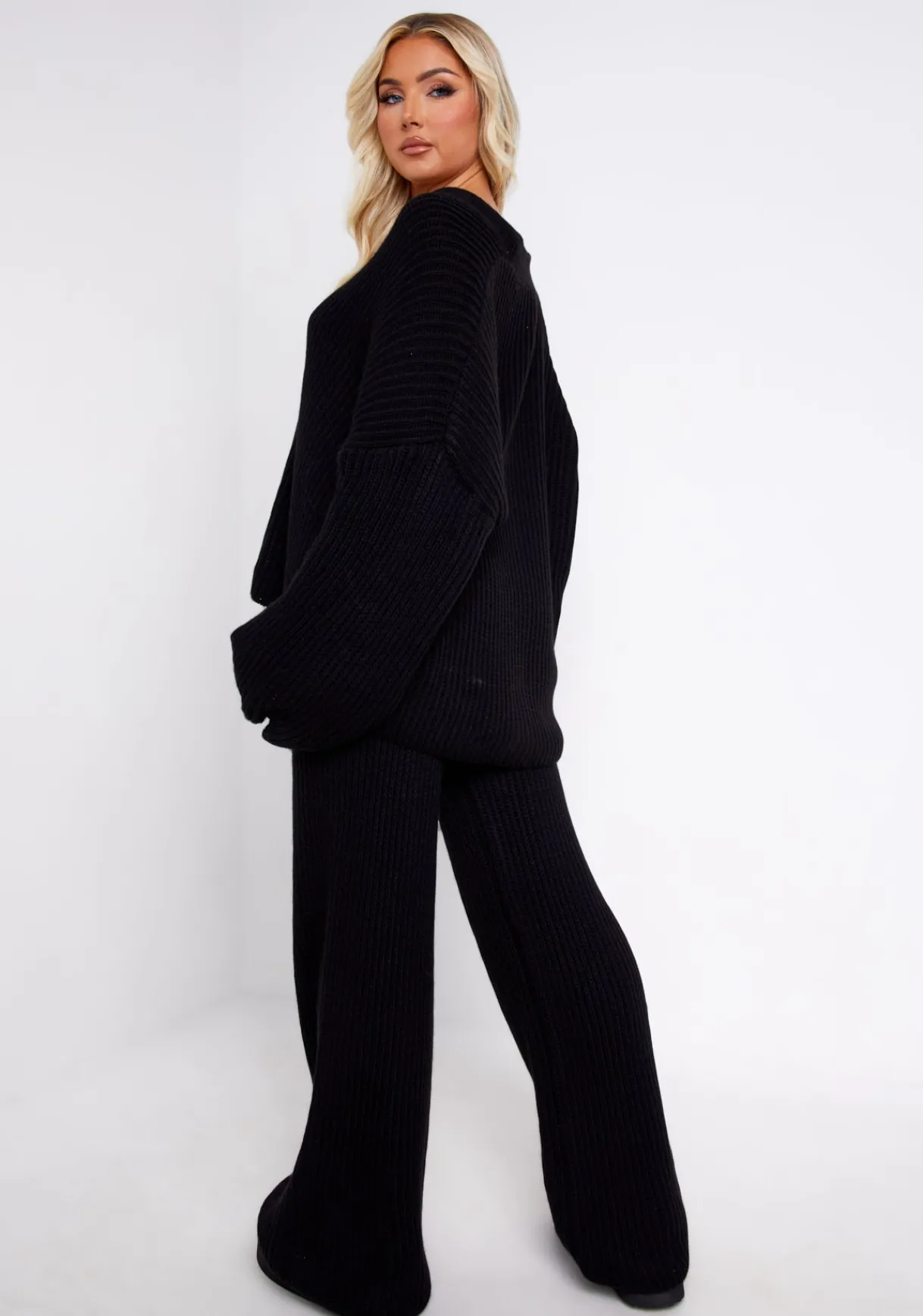 Airport Vibin'|Loungewear*Missy Empire Chantelle Chunky Knit Cardigan & Trouser Co-Ord Set Black