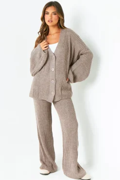 Airport Vibin'|Loungewear*Missy Empire Chantelle Chunky Knit Cardigan & Trouser Co-Ord Set Mocha