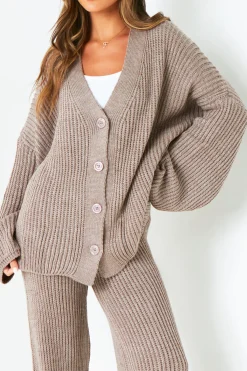 Airport Vibin'|Loungewear*Missy Empire Chantelle Chunky Knit Cardigan & Trouser Co-Ord Set Mocha