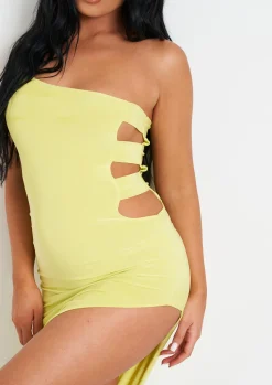 Midi Dresses|Going Out Dresses*Missy Empire Chantria Lime Double Layer Slinky Cut Out One Shoulder Midi Dress