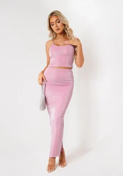 The Party Edit|Skirts*Missy Empire Charlie Pink Metallic Glitter Maxi Skirt