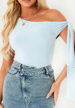 Tops*Missy Empire Charlotte Blue Tie Shoulder Super Soft Top