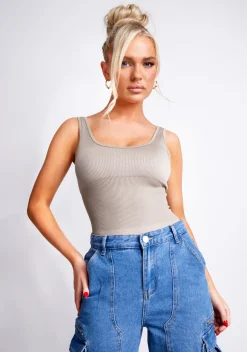 Bodysuits|Basics*Missy Empire Charlotte Seamless Bodysuit Taupe