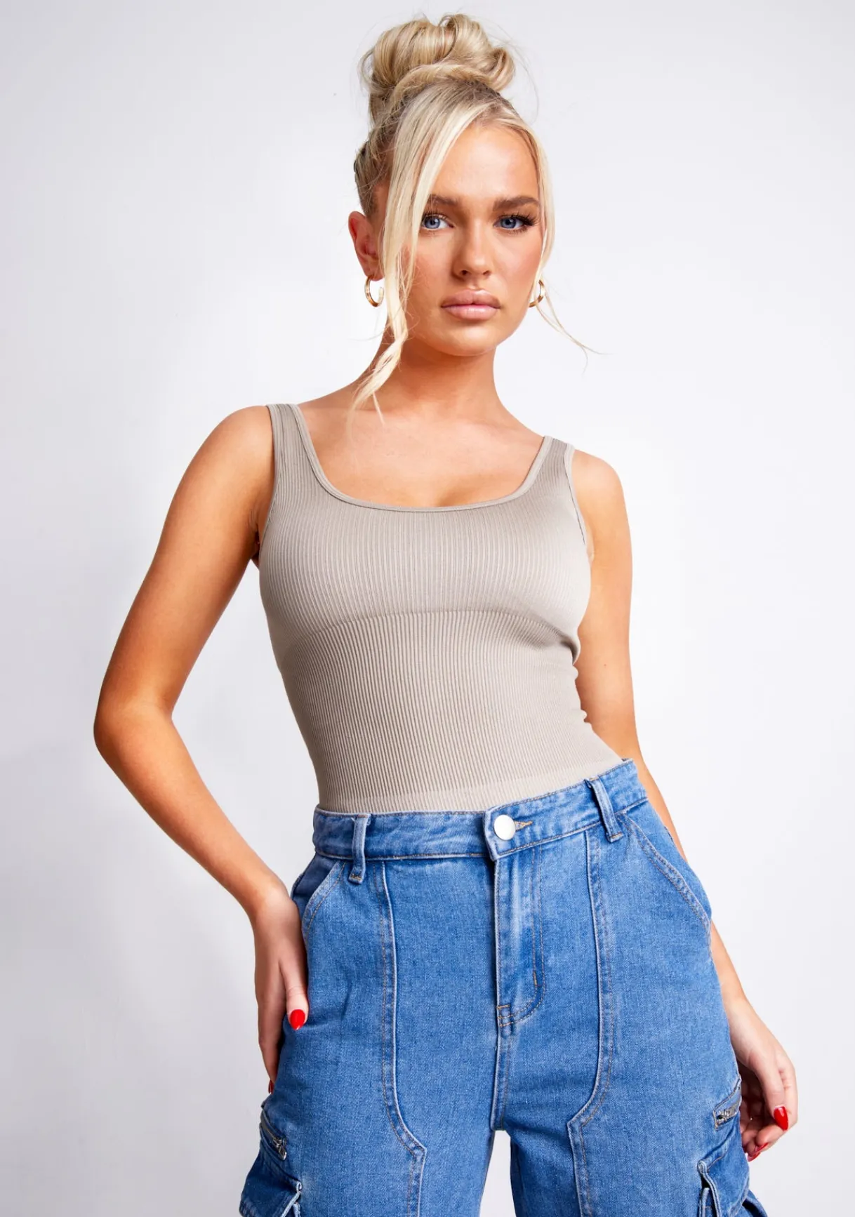 Bodysuits|Basics*Missy Empire Charlotte Seamless Bodysuit Taupe