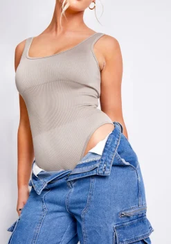 Bodysuits|Basics*Missy Empire Charlotte Seamless Bodysuit Taupe